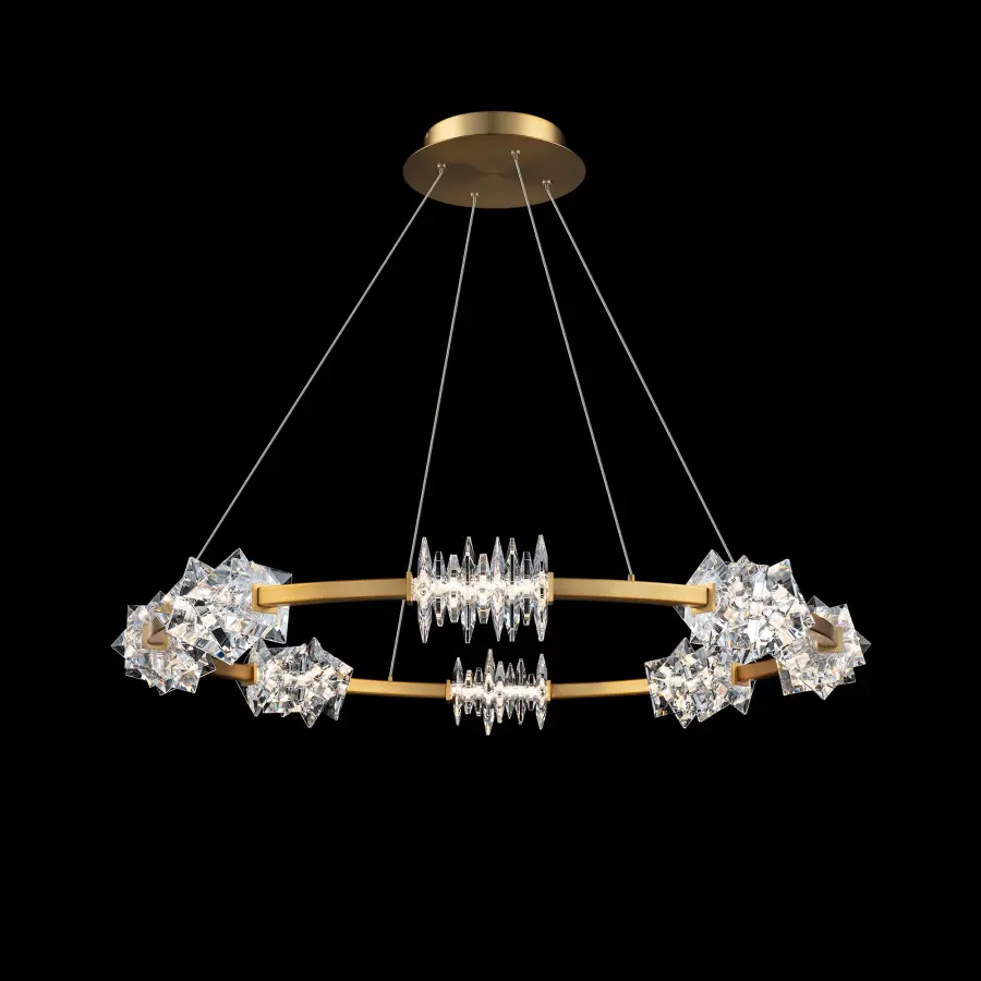Bergy LED 36" Pendant in Aged Brass with Radiance Crystal Dust