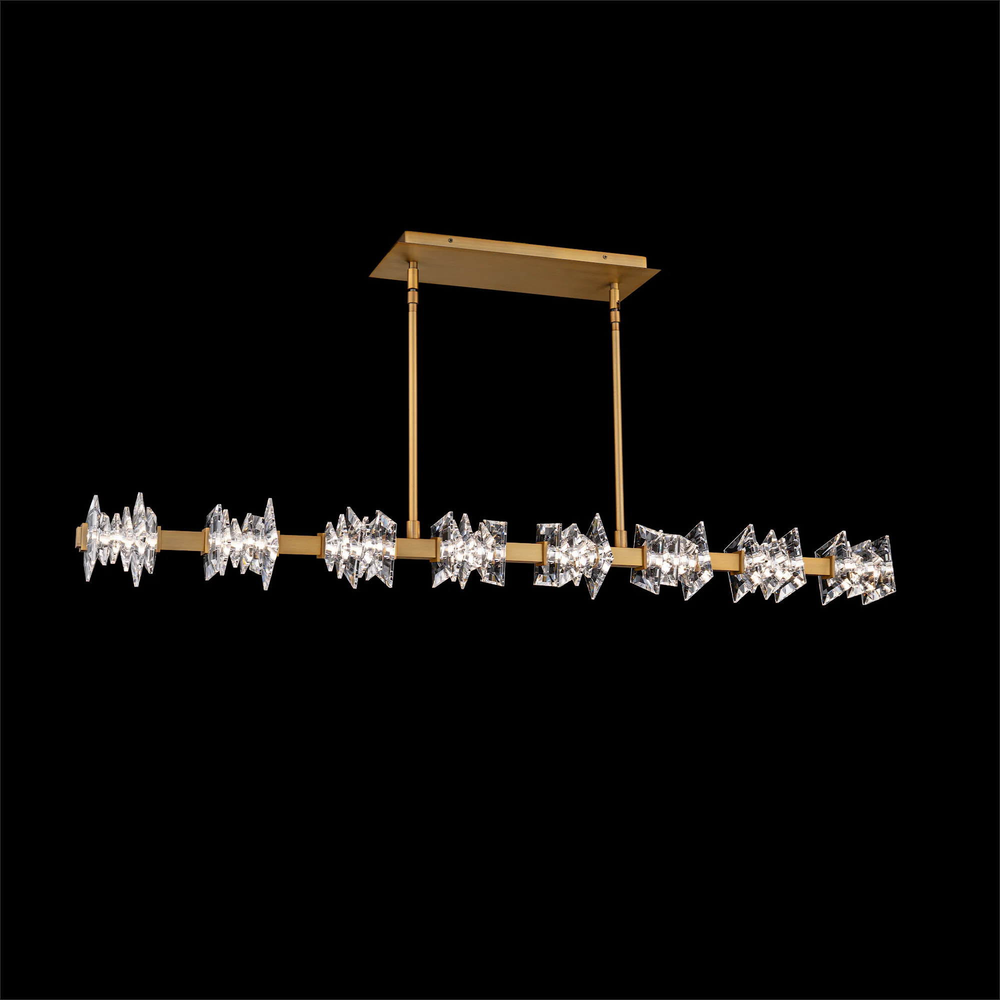 Bergy LED 48" Linear Pendant in Aged Brass with Radiance Crystal Dust