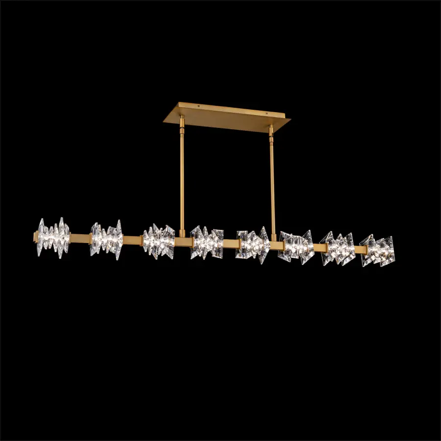 Bergy LED 48" Linear Pendant in Aged Brass with Radiance Crystal Dust