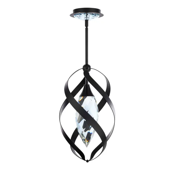 The Solan pendant combines artistic metalwork with clear Optic Crystal to create a mesmerizing lighting experience. Hidden LEDs illuminate the crystal column, producing constantly shifting light patterns that add visual intrigue to any space.