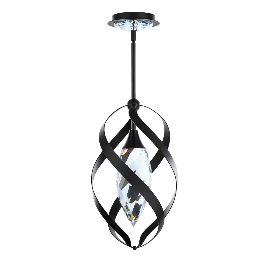 Solan 18" LED Mini Pendant in Black with Clear Optic Crystal