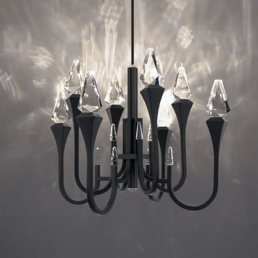 Plumeria 34" LED Pendant in Aged Brass with Optic Crystal