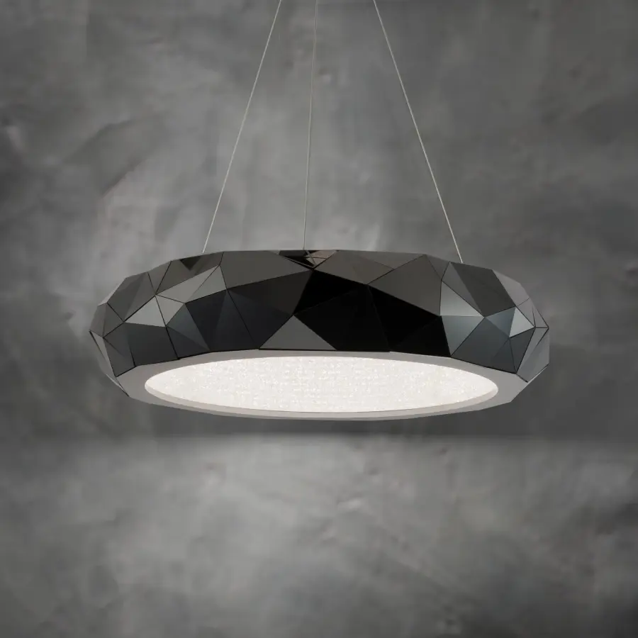 Mosaic 30" LED Crystal Pendant in Black Polished Stainless Steel