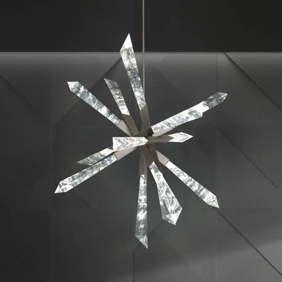 Solitude 36" LED Pendant in Aged Brass with Optic Haze Quartz
