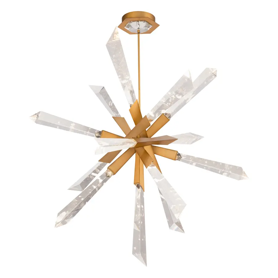Solitude 48" Linear Pendant in Aged Brass with Optic Haze Quartz