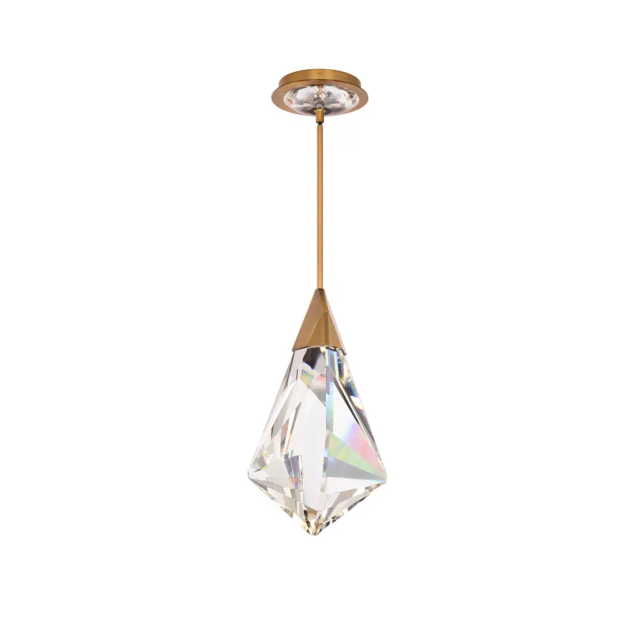 Fazzoletto 15" LED Mini Pendant in Aged Brass with Clear Optic Crystal