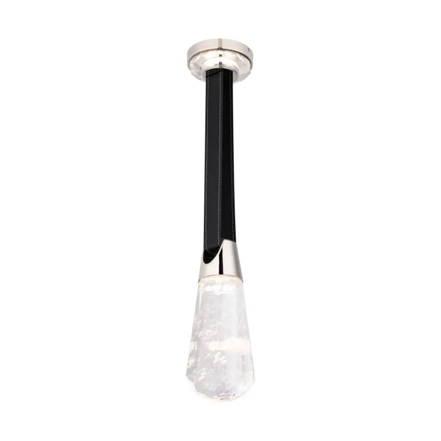 Strapped 12" LED Mini Pendant in Polished Nickel with Optic Haze Quartz