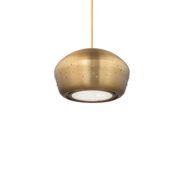 Doubly dazzling. Luxuriate in the beauty of the Optic Crystal-studded  dome shade of this sleek pendant light. Pinpoints of radiant illumination are cast through its shade and down through its brilliant diffuser crafted from Radiance® Crystal Dust.