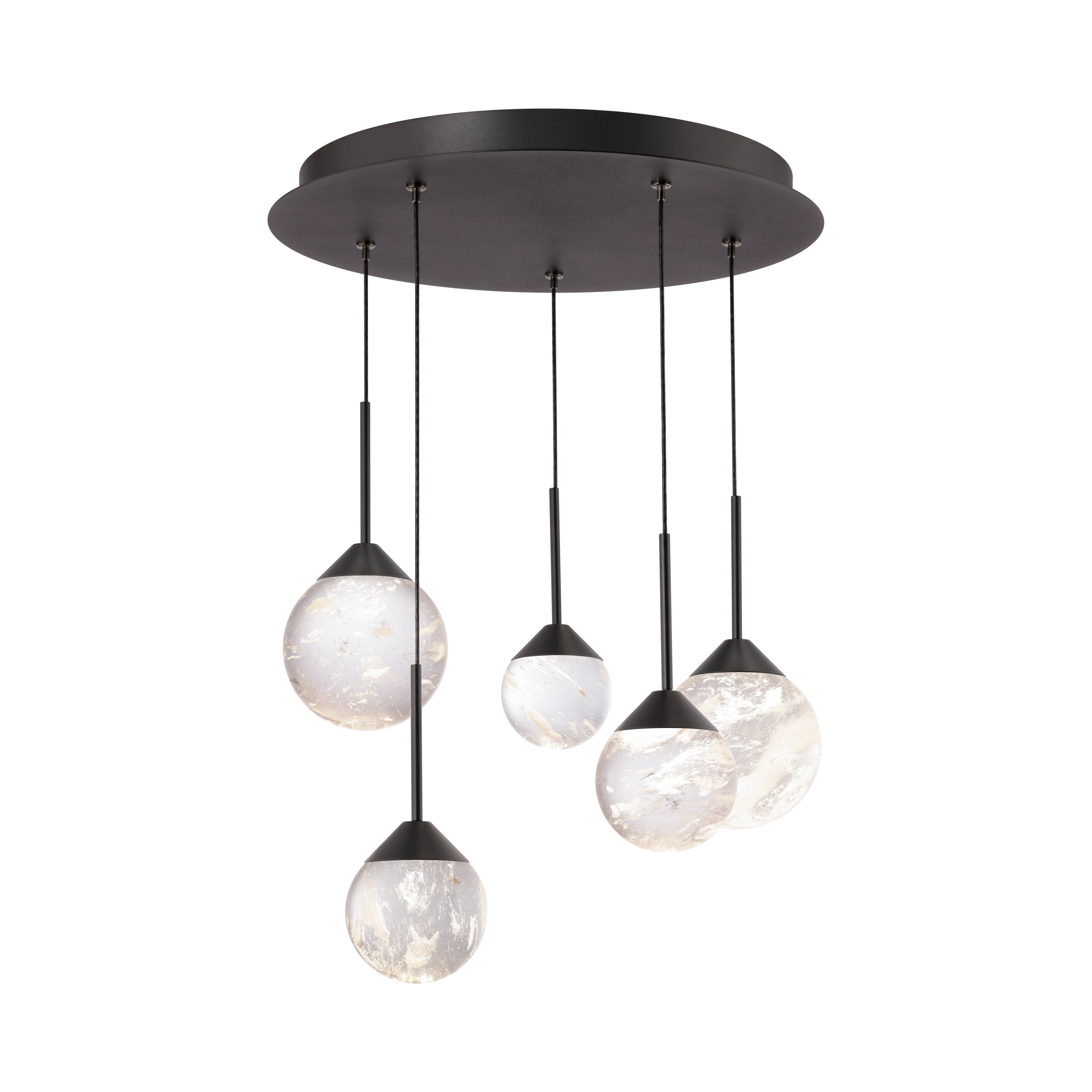 Quest 5 Light LED 3000K/3500K/4000K 120V-277V Multi-Light Pendant in Aged Brass with Clear Radiance Crystal