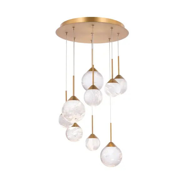 Crystal ball patterned to offer enhanced illumination. The Schonbek Optic Haze® Quartz spheres project omnidirectional high quality LED illumination for an astonishing, graceful aesthetic.