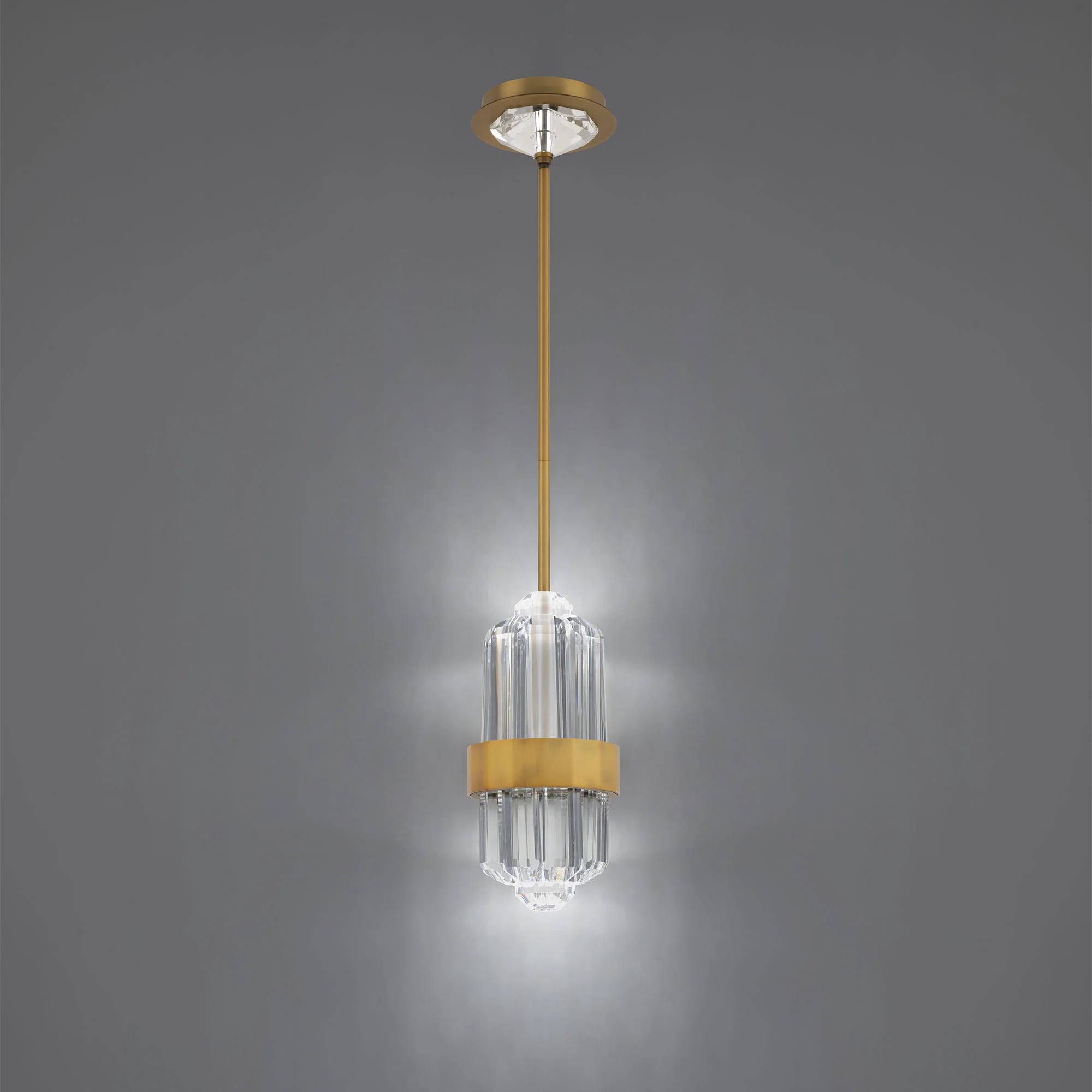 Silo 13" LED Mini Pendant in Aged Brass with Optic Crystal