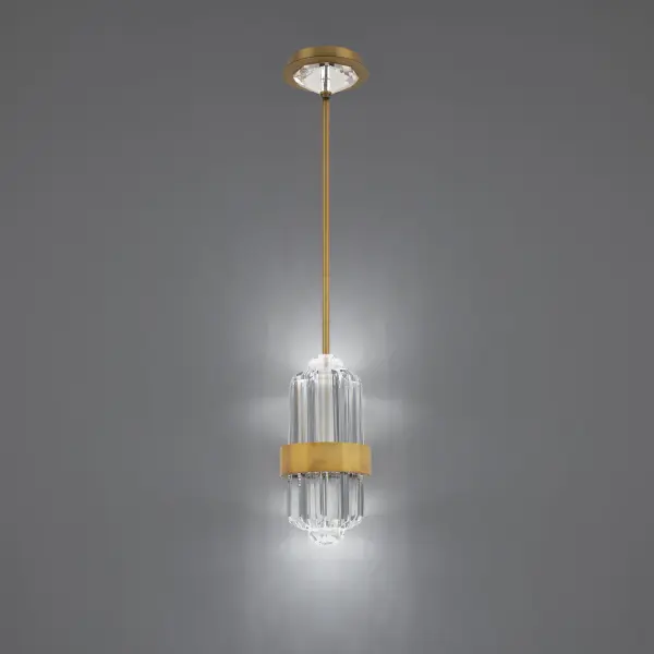 Silo 13" LED Mini Pendant in Aged Brass with Optic Crystal
