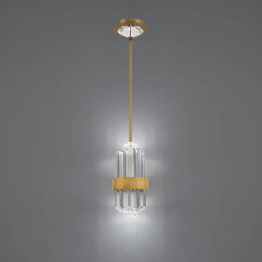 Silo 13" LED Mini Pendant in Aged Brass with Optic Crystal