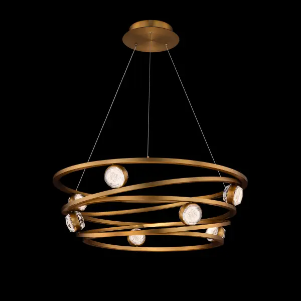 A stunning statement piece that combines architectural form with sparkling crystal accents. The concentric metal spirals create dynamic visual interest while integrated LED technology provides efficient, high-quality illumination.