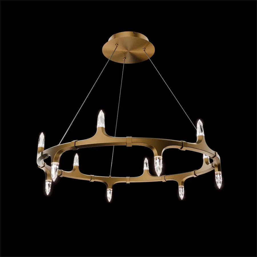 Kornel LED 28" Pendant in Aged Brass with Optic Haze Quartz