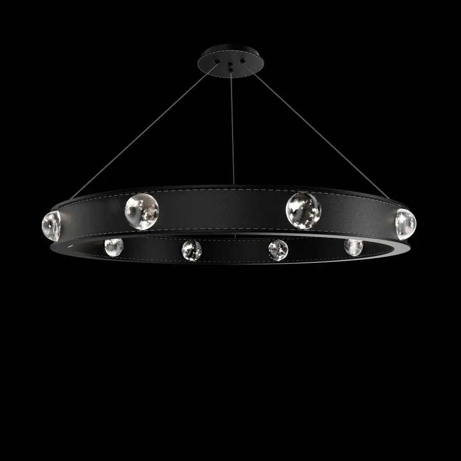 Kollard 36" LED Round Pendant in Black with Optic Haze Quartz