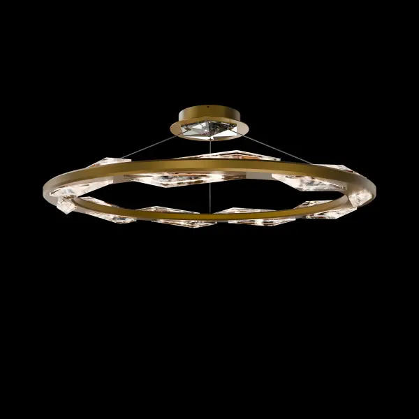 Inspired by the timeless elegance of fine jewelry, this dazzling pendant light reimagines the allure of a classic bracelet. A circular metal element serves as the foundation, intricately interwoven with shimmering crystal twists. Each twist is embedded with hundreds of tiny faceted Radiance® Crystal Dust elements, creating a luminous interplay of sparkle and sophistication.