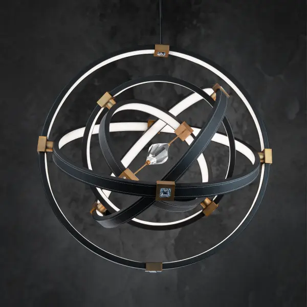 Express yourself in this artistic, rotating blend of light and movement in space. The stitched black leather bands illuminate uniformly from within. In the nucleus of this dynamic piece is a central crystal that illuminates with an LED uplight. A head-turning, attention getter.