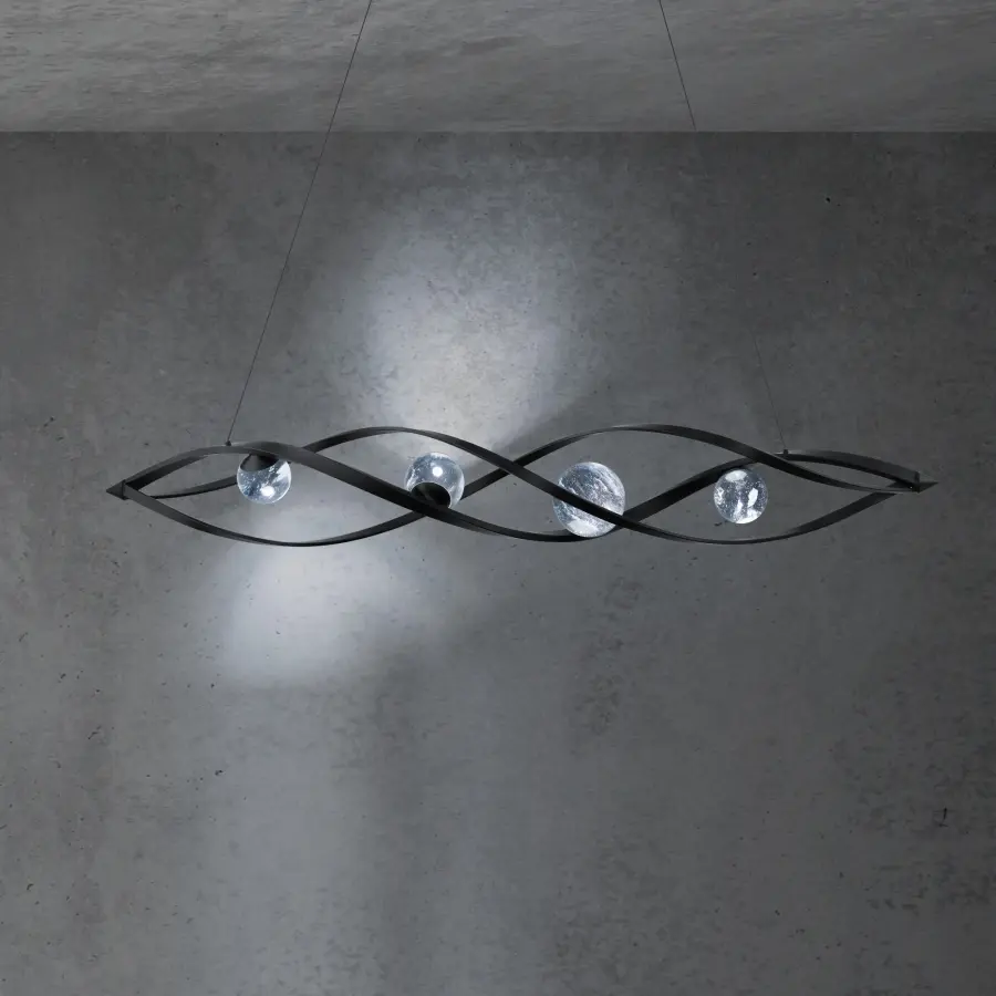 Slipstream 56" LED Linear Pendant in Black with Optic Haze Quartz