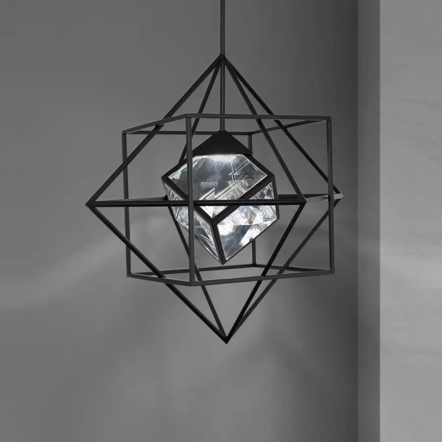 Heracles 28" LED Pendant in Black with Clear Optic Crystal