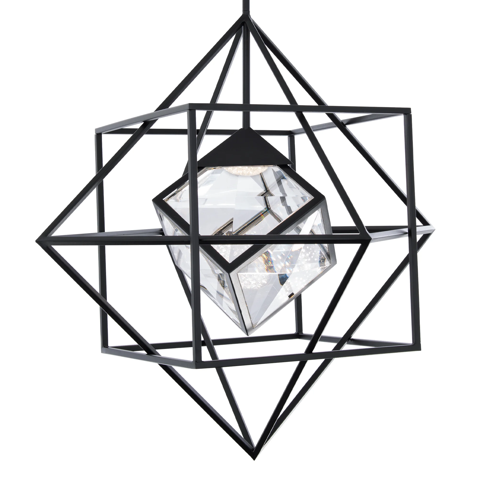 Heracles 38" LED Pendant in Black with Clear Optic Crystal