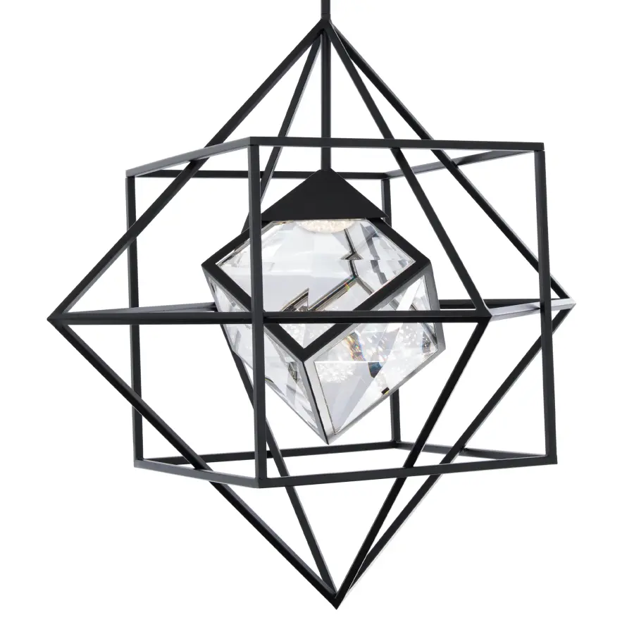 Heracles 38" LED Pendant in Black with Clear Optic Crystal
