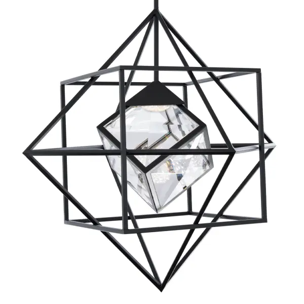 A geometric phenom with striking depth and dimension. This stunning modern design showcases an illuminated faceted Optic Crystal cube within tumbling cubes, like high-roller dice.