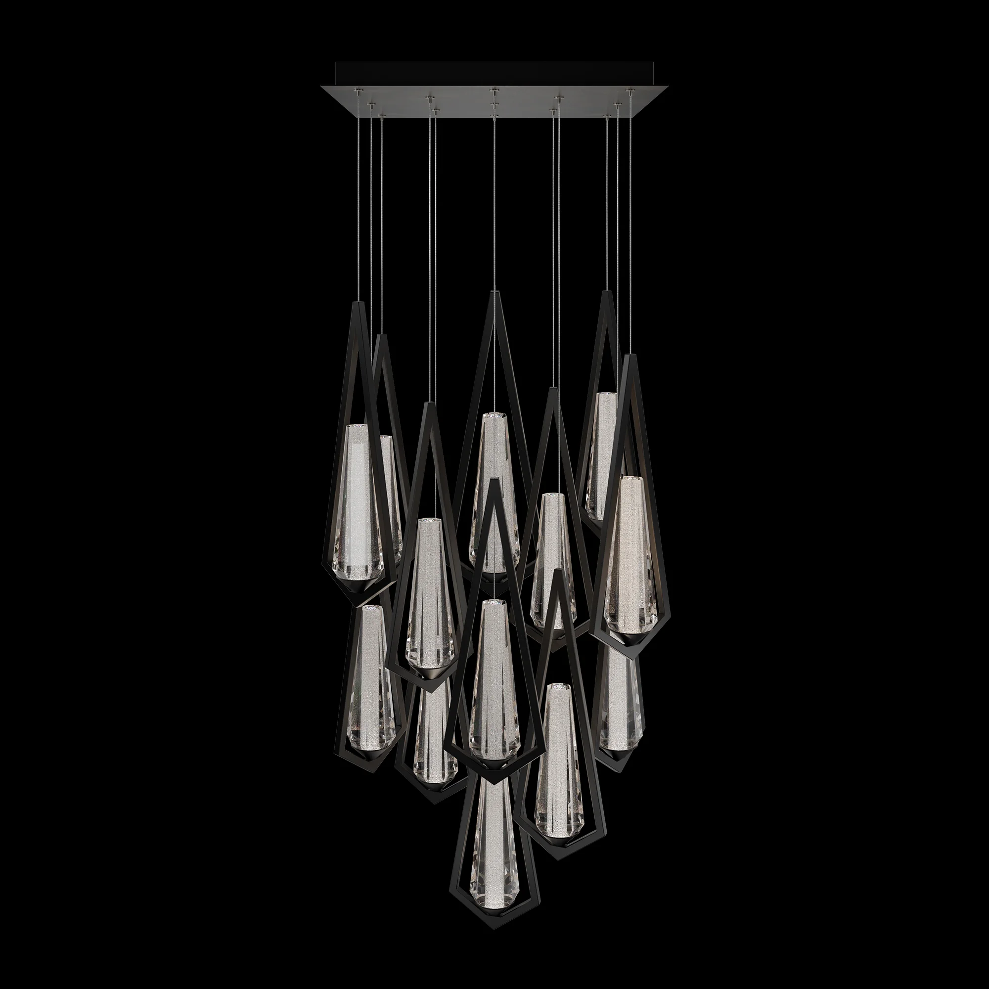 Devotion 13-Light Square LED Multi-Light Pendant in Black with Radiance® Crystal Dust