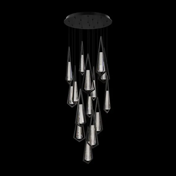 The Devotion pendant combines geometric framing with refined Radiance® Crystal Dust tapers for a sophisticated contemporary statement. Its 15 integrated LED lights deliver exceptional illumination with adjustable color temperature, making it versatile for various design schemes.
