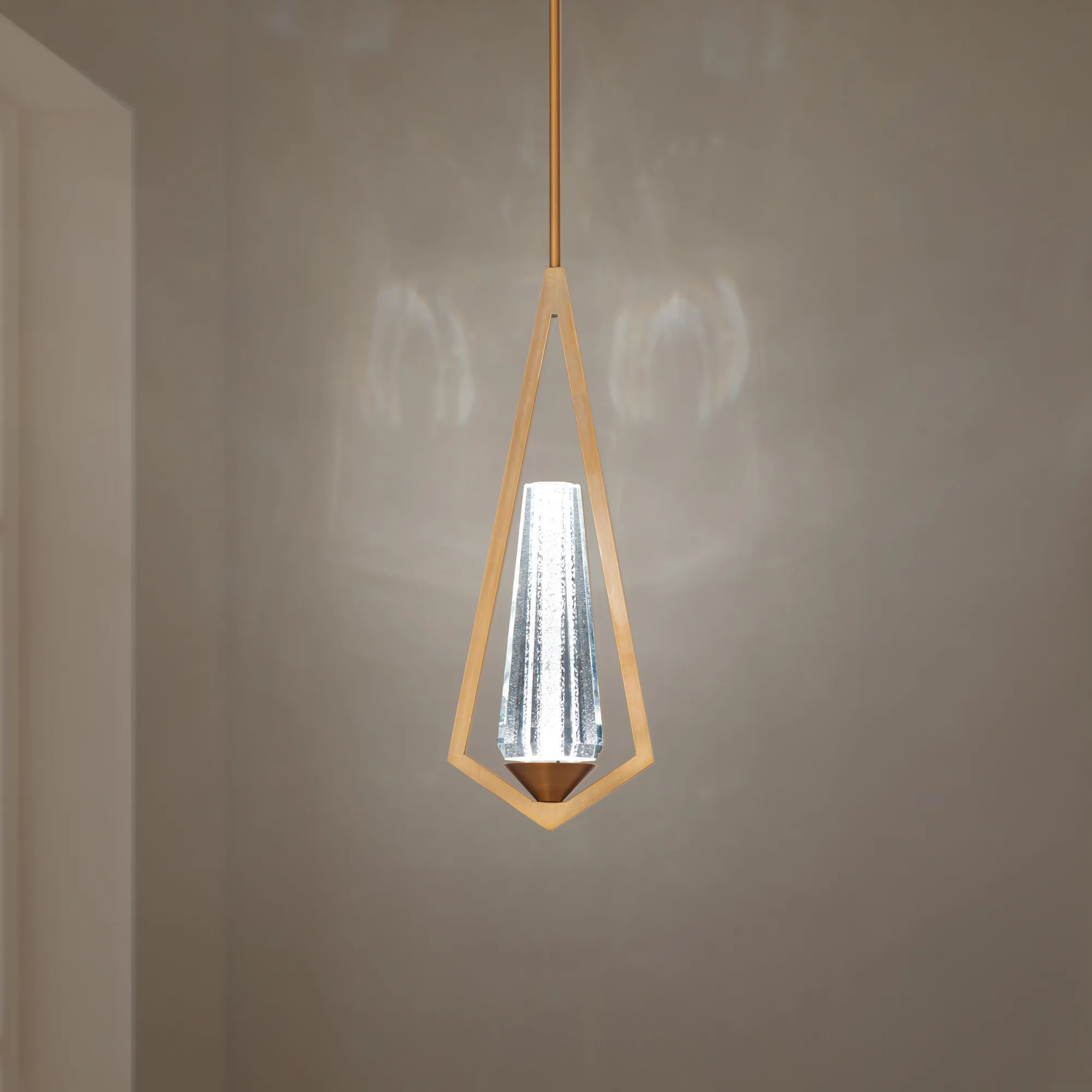 Devotion 18in LED 3000K/3500K/4000K 120V-277V Mini Pendant in Aged Brass with Clear Radiance Crystal