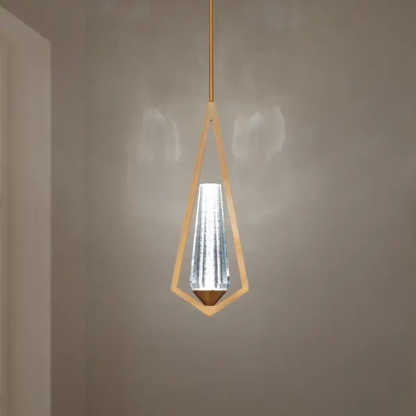 Devotion 18" LED Mini Pendant in Aged Brass with Clear Radiance Crystal