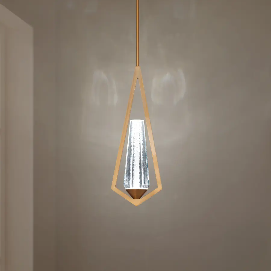 Devotion 18" LED Mini Pendant in Aged Brass with Clear Radiance Crystal