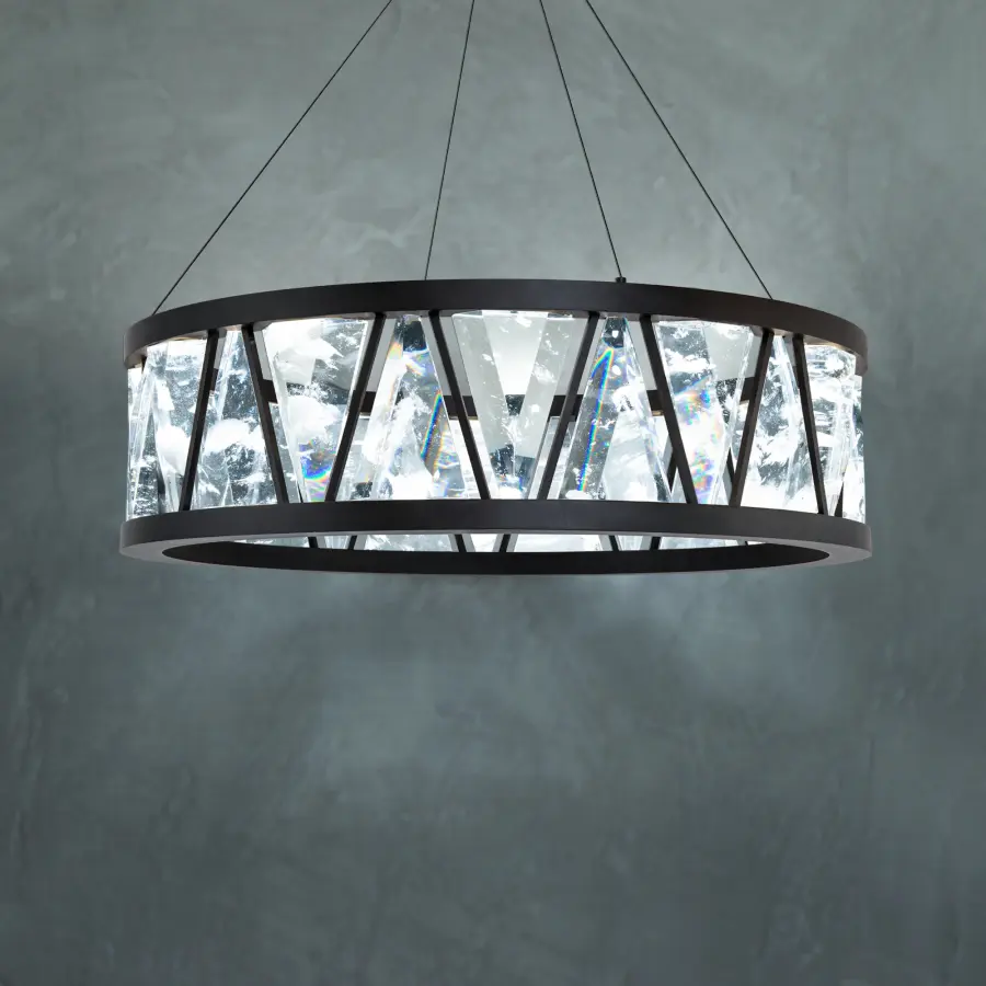 Corinth 32" LED Pendant in Aged Brass with Optic Haze Quartz