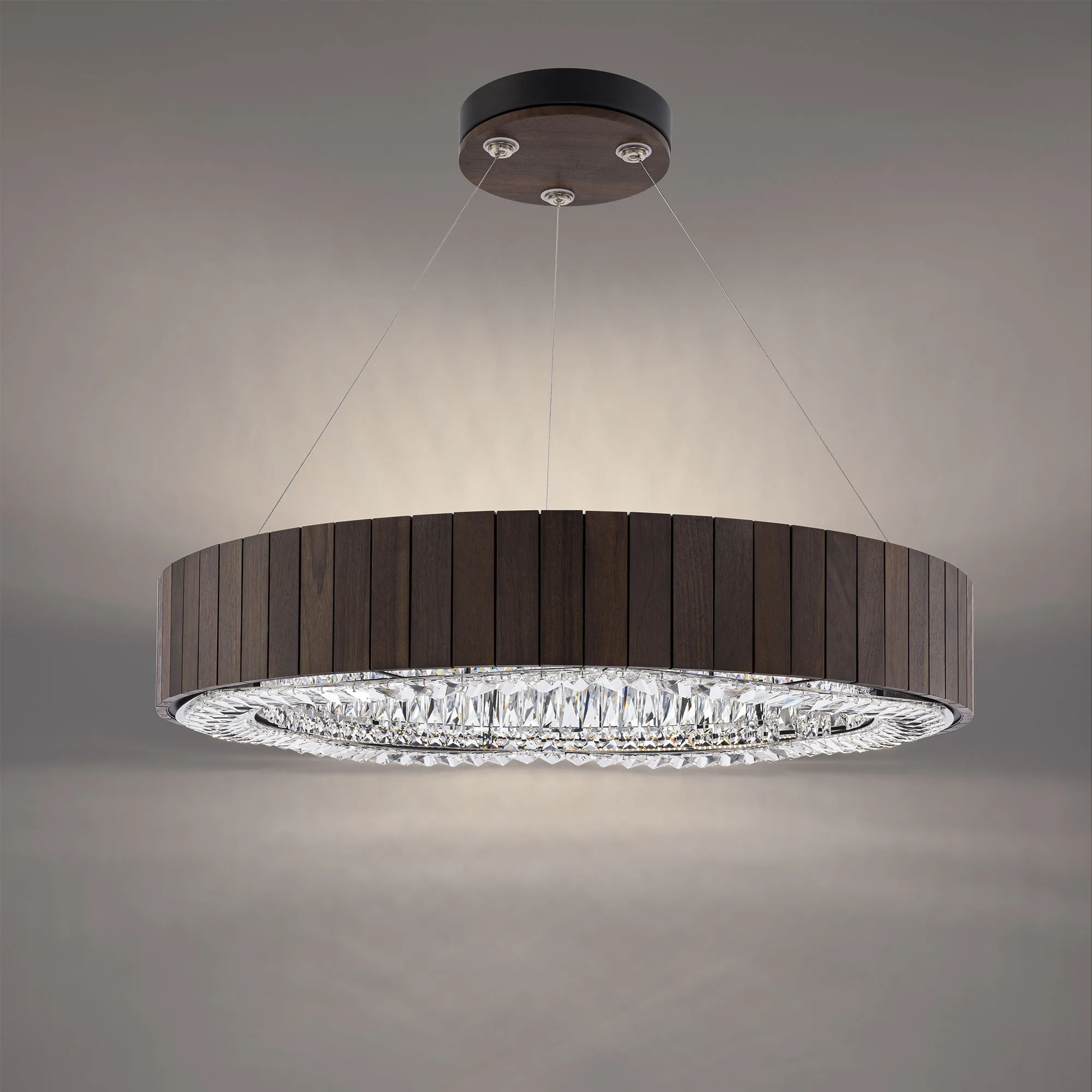 Andean 33IN LED 3000K/3500K/4000K/5000K Pendant in Charcoal Oak with Optic Crystal