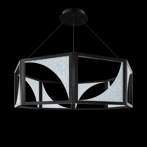 Thousands of hand-applied precision cut Radiance® Crystal Dust facets are shaped into glowing crescent silhouettes and captured within a sleek frame, rendering a fascinating abstract aesthetic that mesmerizes from above.