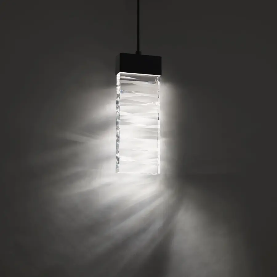 Labrynth 16" LED Outdoor Pendant in Black with Optic Crystal