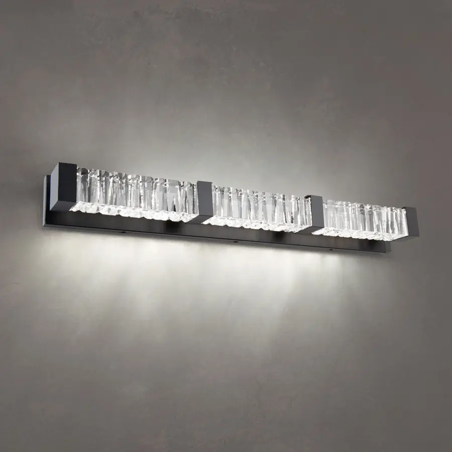 Guild 38" LED Bath Vanity & Wall Light in Black with Clear Optic Crystal