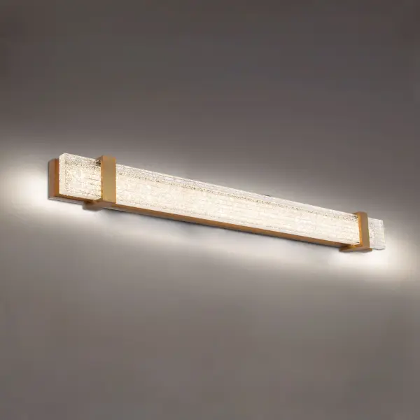 A stunning bath sconce for the ages commands attention with V-cut channels precisely hand-applied with Schonbek Radiance® Crystal Dust.  This ADA Compliant luminaire may be mounted vertically and horizontally as a vanity light or wall sconce.