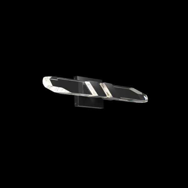A crystal-clear bar with faceted ends catches light at every angle, throwing dazzling sparkles along its edges. Hidden LEDs channel a smooth glow through the crystal, all held together by luxurious diagonal banding against a bold square backplate. This wall sconce creates an unforgettable moment on your wall.