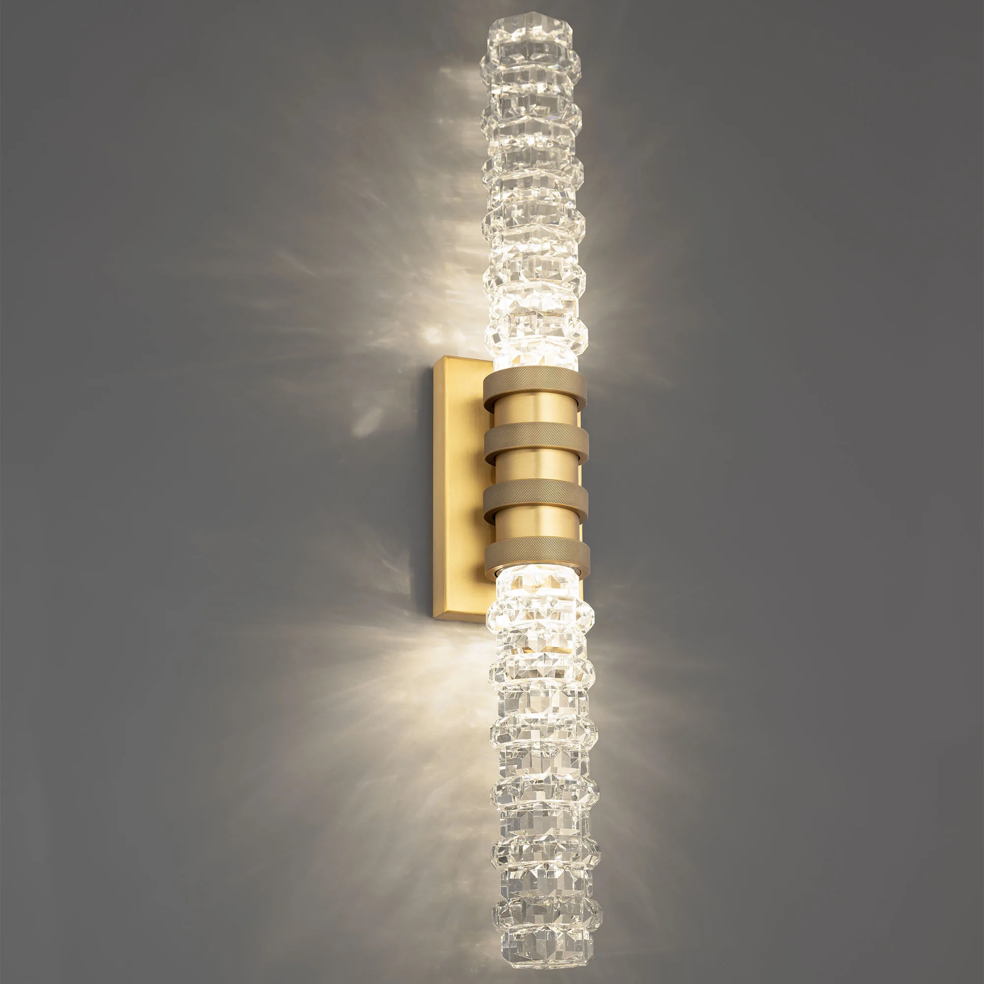 Kemberly 28IN LED 3000K/3500K/4000K/5000K Bath Vanity & Wall Light in Aged Brass with Optic Crystal