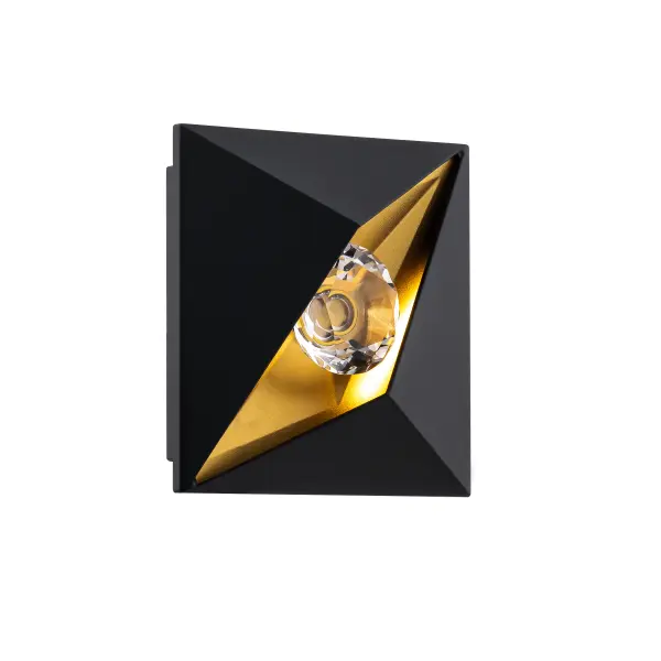 Like an all-seeing eye, a faceted crystal gem clasped within a sleek triangle emanates divine rays of sparkling illumination. A symbol for the ages.