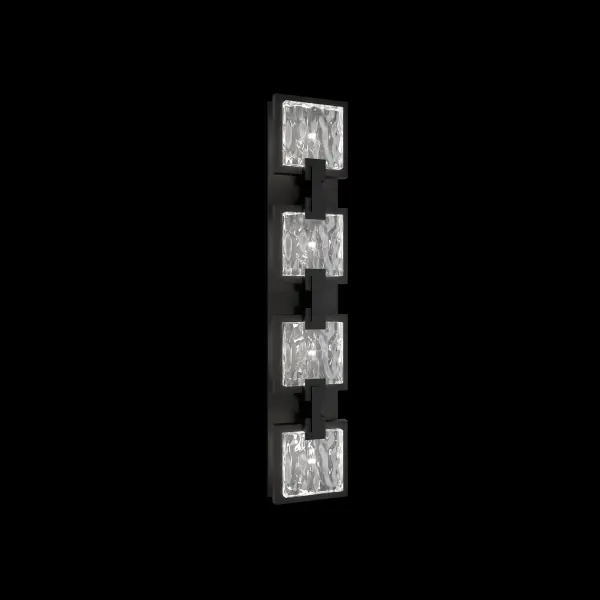 Meet Pop Star—an outdoor wall light that thrives on performing. Three square crystal panels each etched with a striking starburst pattern, are secured by sleek metallic accents against a rectangular aged brass backplate. Concealed LEDs edge-light each incised square, creating an ambient glow that highlights every detail. Finished with a weather-resistant powder coat, this piece is built to command attention, rain or shine.