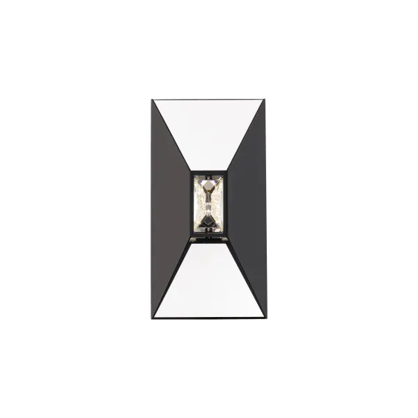 An angular form accented by a trio of faceted Optic Crystal presents a multi-dimensional design. Lose yourself in the depths of reflection from its up and down illumination.