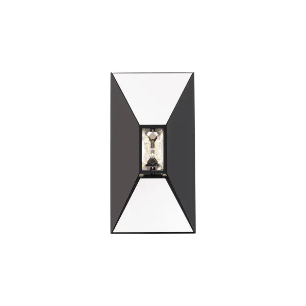 An angular form accented by a trio of faceted Optic Crystal presents a multi-dimensional design. Lose yourself in the depths of reflection from its up and down illumination.