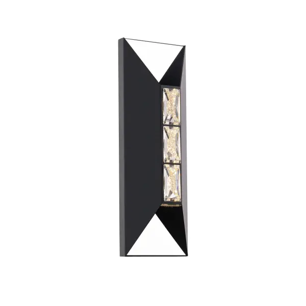 An angular form accented by a trio of faceted Optic Crystal presents a multi-dimensional design. Lose yourself in the depths of reflection from its up and down illumination.