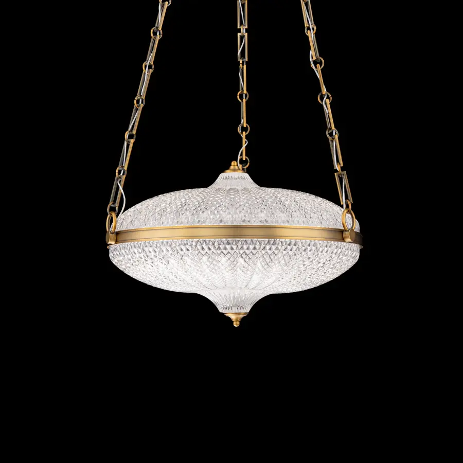 Roma LED 21" Pendant in Aged Brass with Optic Crystal