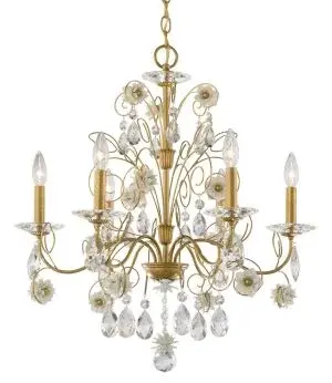 Inspired by the breathtaking beauty of a midsummer bouquet, the Camellia collection is a timeless tribute to nature's artistry. Graceful, handcrafted metallic arms arch and sweep like delicate branches, creating a stunning silhouette. Adorning these arms is an abundance of intricately sculpted flower blossoms and leaves, giving the fixture a lifelike, botanical feel. Candelabra slips rise from sparkling crystal bobeches, casting a warm and elegant glow. Like morning dew sparkling in the first rays of sunlight, a cascade of faceted Radiance® Crystals falls from the blossoms, scattering light in a brilliant display.