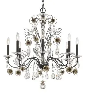 Inspired by the breathtaking beauty of a midsummer bouquet, the Camellia collection is a timeless tribute to nature's artistry. Graceful, handcrafted metallic arms arch and sweep like delicate branches, creating a stunning silhouette. Adorning these arms is an abundance of intricately sculpted flower blossoms and leaves, giving the fixture a lifelike, botanical feel. Candelabra slips rise from sparkling crystal bobeches, casting a warm and elegant glow. Like morning dew sparkling in the first rays of sunlight, a cascade of faceted Radiance® Crystals falls from the blossoms, scattering light in a brilliant display.