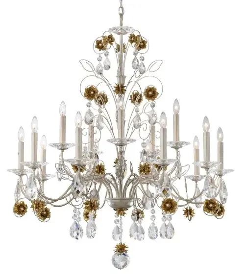 Inspired by the breathtaking beauty of a midsummer bouquet, the Camellia collection is a timeless tribute to nature's artistry. Graceful, handcrafted metallic arms arch and sweep like delicate branches, creating a stunning silhouette. Adorning these arms is an abundance of intricately sculpted flower blossoms and leaves, giving the fixture a lifelike, botanical feel. Candelabra slips rise from sparkling crystal bobeches, casting a warm and elegant glow. Like morning dew sparkling in the first rays of sunlight, a cascade of faceted Radiance® Crystals falls from the blossoms, scattering light in a brilliant display.