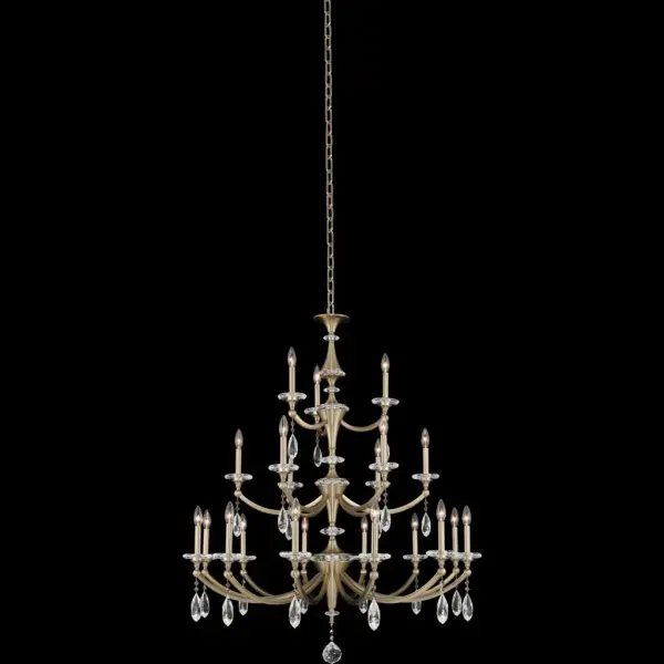 The Floridia combines classic crystal chandelier elegance with modern sensibility. Its 42-inch diameter and three-tier design create dramatic impact in grand spaces, while Firenze crystal drops and polished brass frame deliver timeless sophistication.